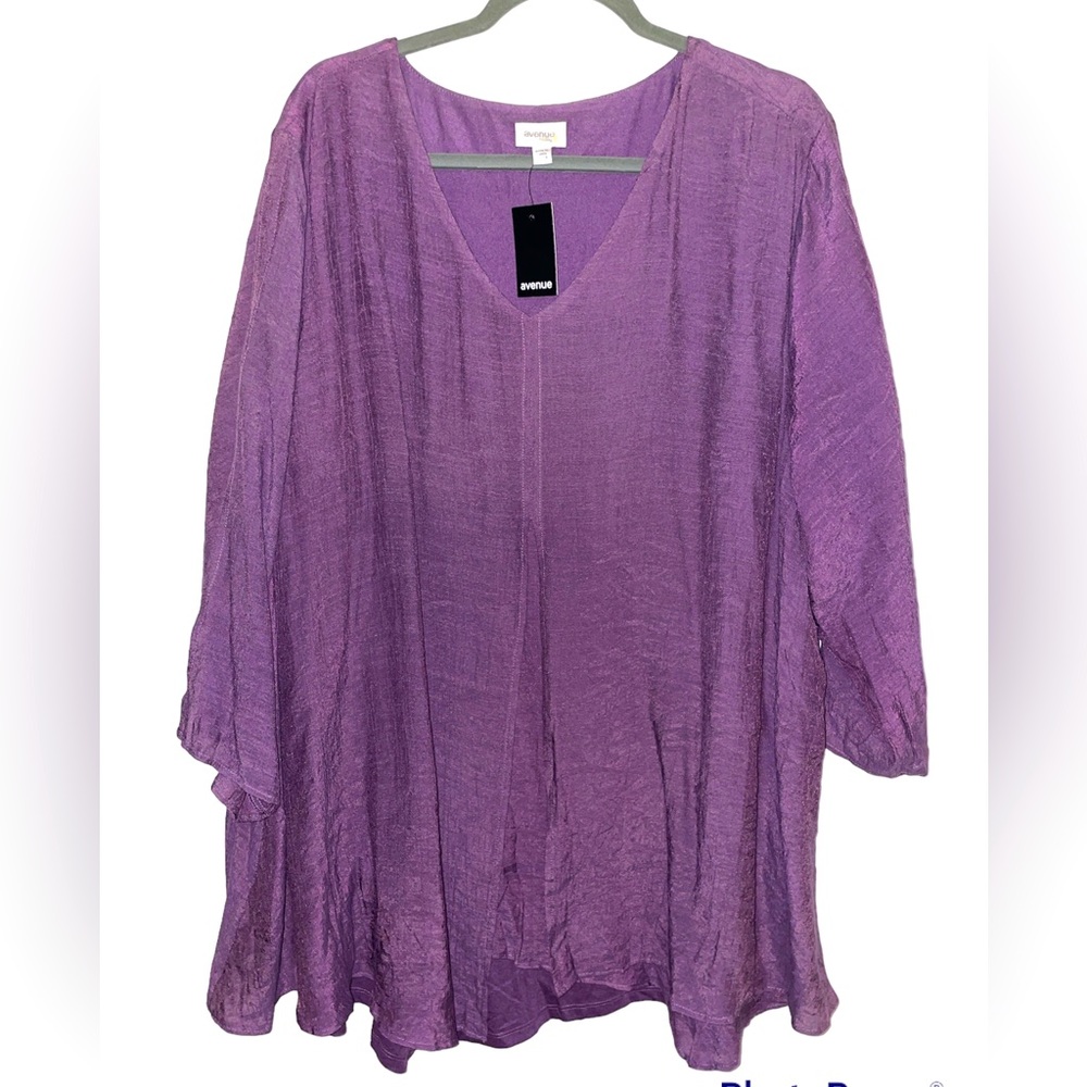 Avenue Eggplant Mila Split Front Tiered Blouse Lined Size 26/28